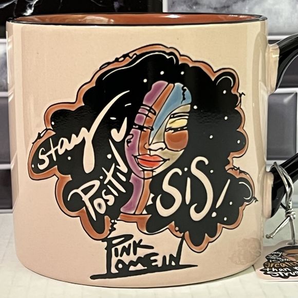 Pink Lomein STAY POSITIVE SIS Handmade Ceramic Coffee Mug 18Oz Eli and Ana - Picture 4 of 17